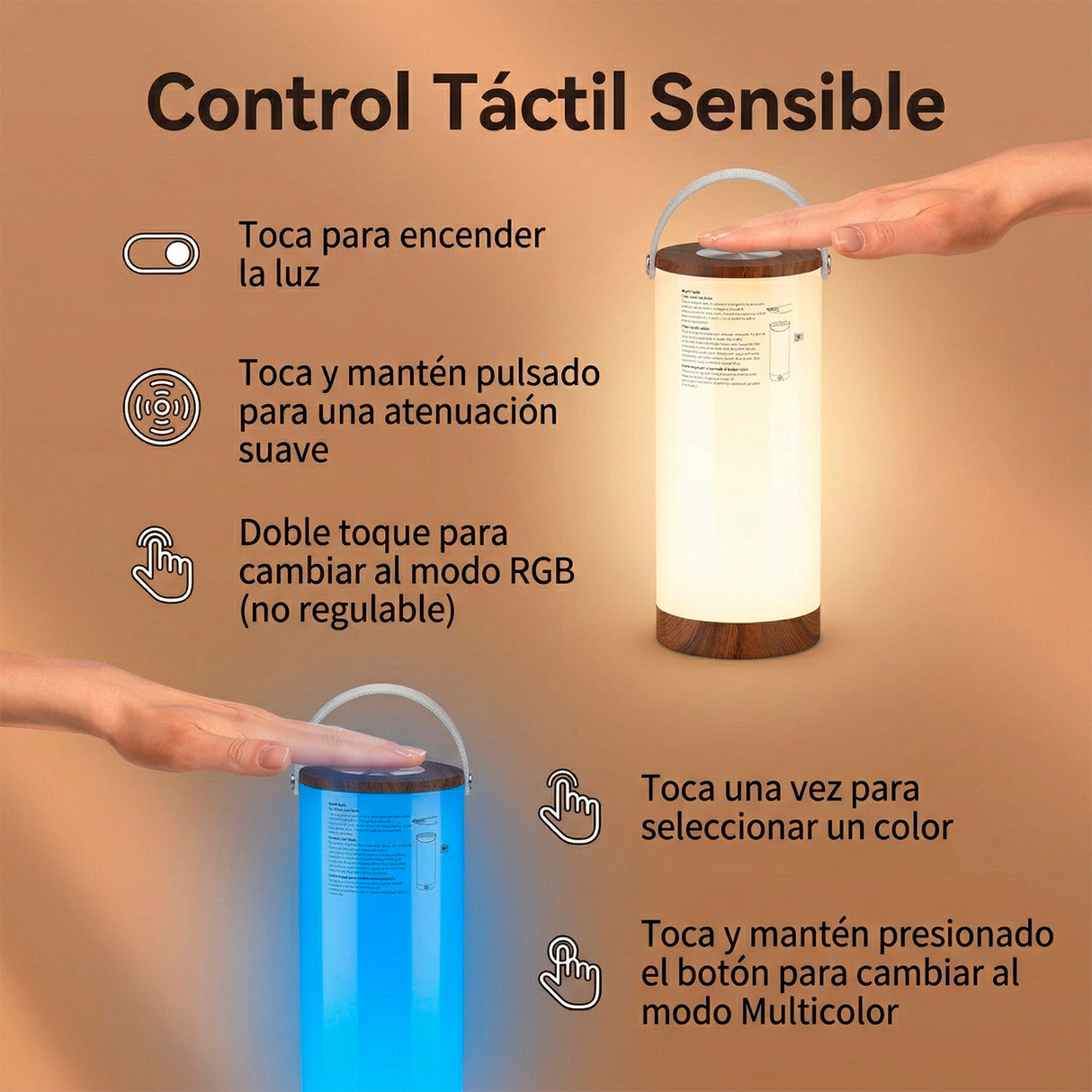 LÁMPARA DE MESA DE NOCHE LUZ LED RGB CON TÁCTIL