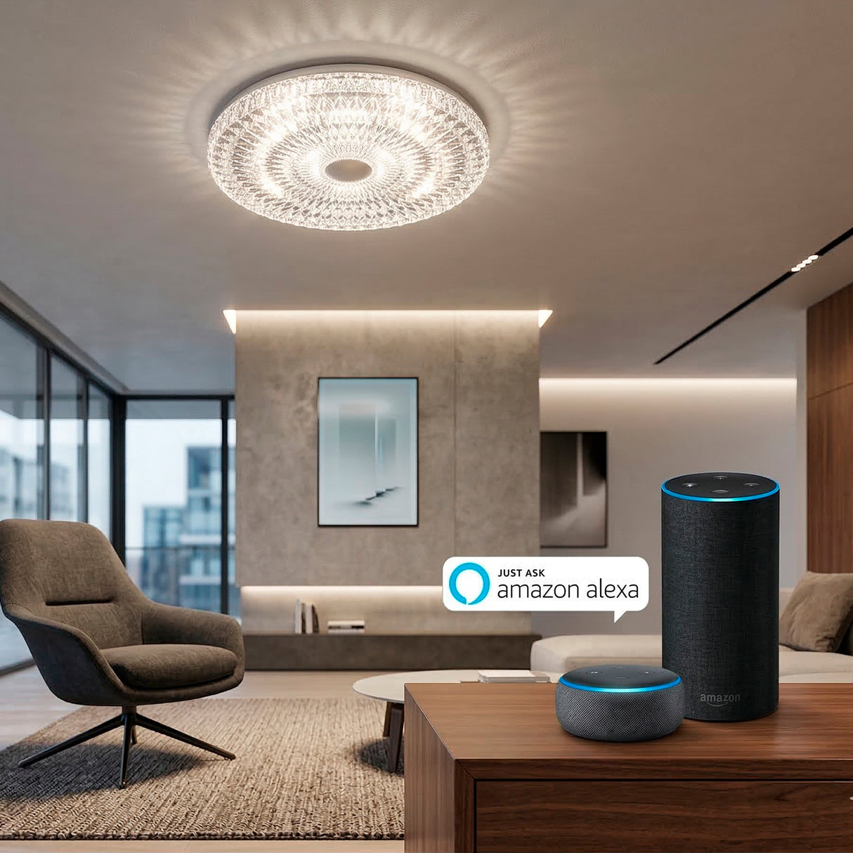 LÁMPARA DE TECHO LED INTELIGENTE 21 EFECTO VIDRIO C/CONTRO