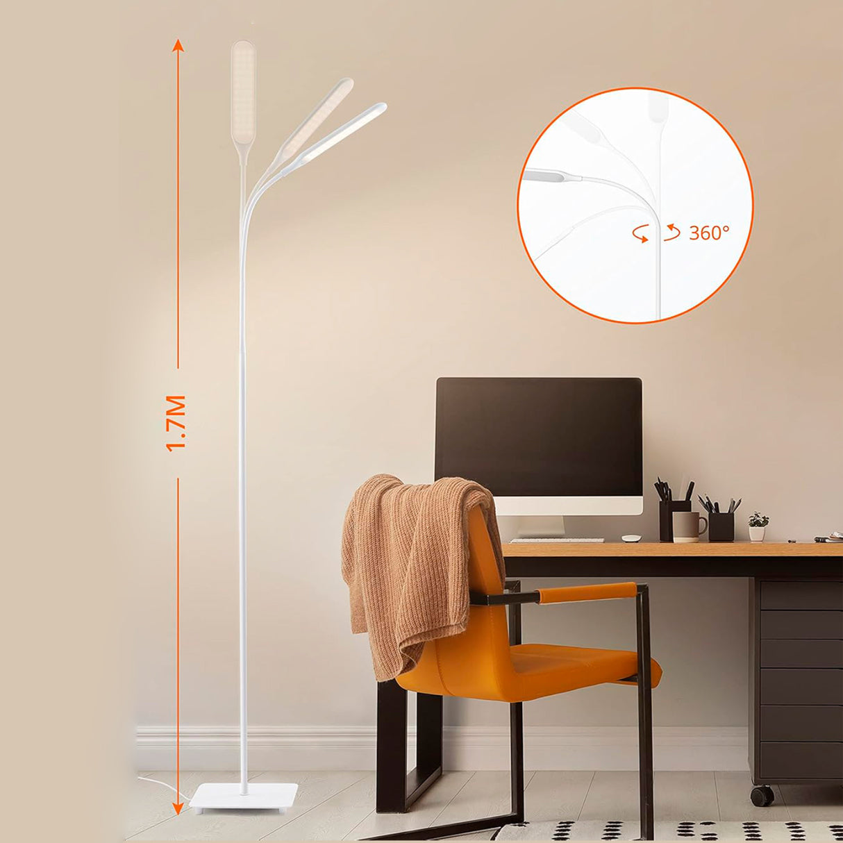 LÁMPARA DE PISO LED CON CUELLO DE CISNE, CONTROL TÁCTIL